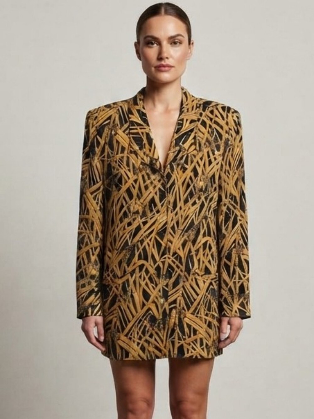 Vintage Simon Chang safary elephant giraffe print rayone jacket blouse size 12